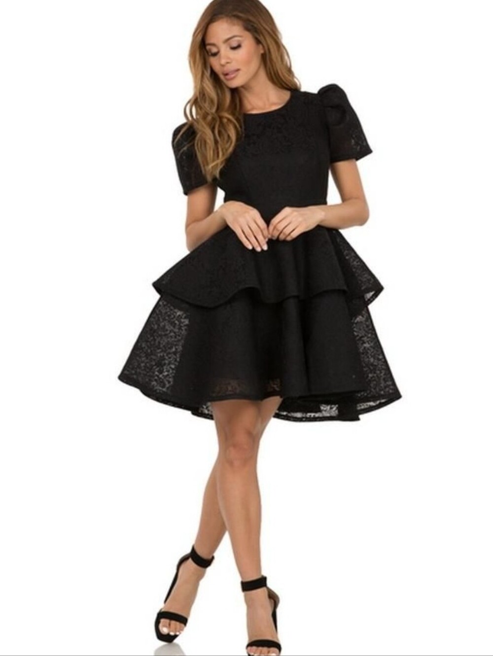 CQ by CQ Tiered Lace Skater Mini Dress